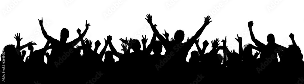 Silhouette happy young group party people together dancing, cheering crowd dance to the music at musical concert – stock vector