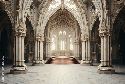 Print op canvas Gothic cathedral entrance with intricate stone carvings and archway