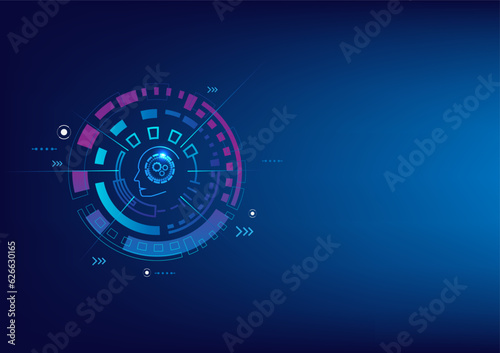 World powered by AI. Global network, global business and technology. World techs connect. Blue background technology vector.