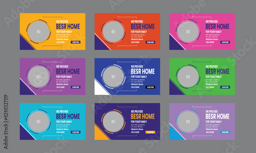 Real estate modern house for sale youtube banner thumbnail cover template, social media post video cover thumbnail template, House Sale Vector Template, Best Home Sale Post.