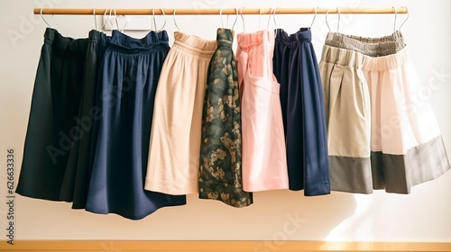 Wallpaper Mural A row of neatly arranged skirts and shorts in various lengths. created with Generative AI technology Torontodigital.ca
