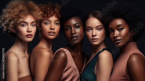 Inclusive Beauty: Diverse Women Embracing Beauty Glamour and Neutral Fashion Campaign Retouched Powerful Generative AI