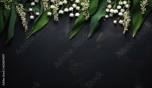 Lily of the valley flowers on a dark background.