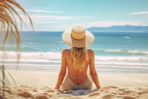 Wallpaper Mural Summer beach vacation, woman in stylish boho hat, relaxing by the caribbean sea, enjoying sun, tropical resort, freedom and leisure, beautiful sunny lifestyle, trendy travel Torontodigital.ca