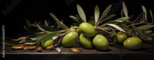 olive branch with dried green olive leaves