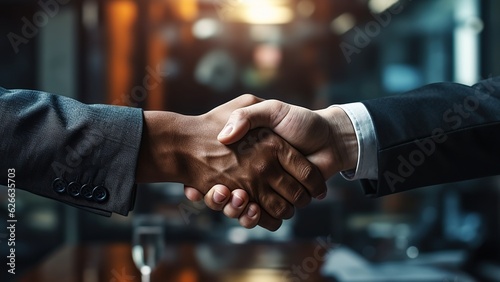 Obraz na plátně Business handshake, two corporate men shaking hands, making a deal in office