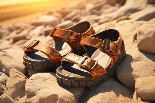 sandals lie in summer in nature.