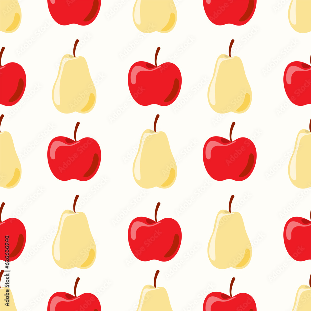 Seamless pattern doodle apples and pears on isolated background. Hand drawn background for Autumn harvest holiday, Thanksgiving, Halloween, seasonal, textile, scrapbooking, paper crafts.