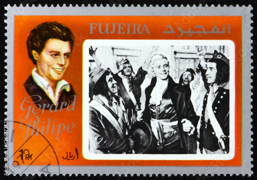 Postage stamp Fujeira 1972 Gerard Philipe (1922-1959), was French film actor, movie star