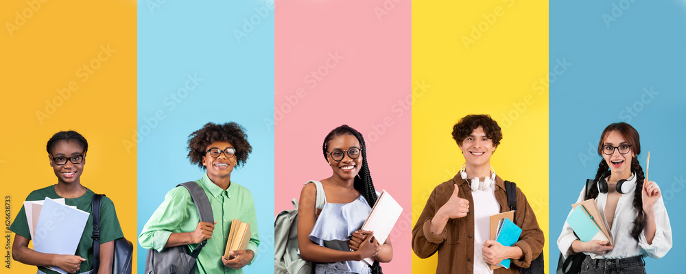 Fototapeta premium Diverse group of cheerful men and women students, collage