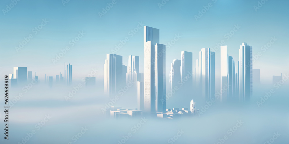 Fototapeta premium Modern City 3D render view. Minimalist modern architecture