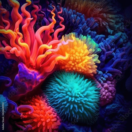 Colorful coral reef at the bottom of tropical sea, white finger coral, underwater landscape © Terablete