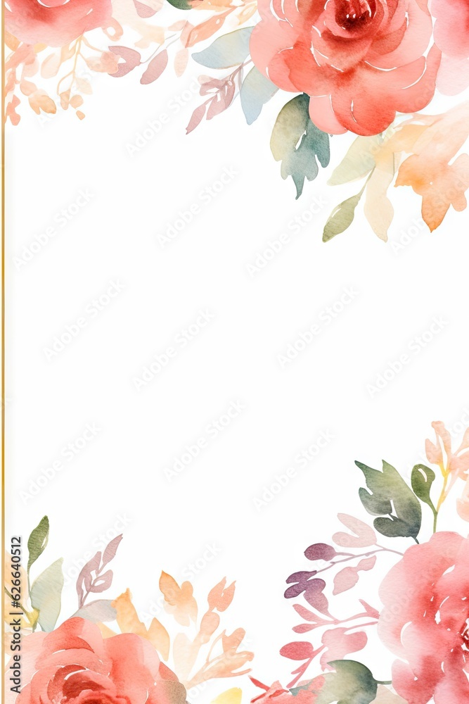 Water Color Pastel Flower and bloom, Wedding decorative perfect rectangle frame border with roses.
