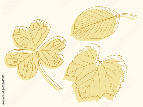 Vector drawing. Gold leaves. Leaves in vector