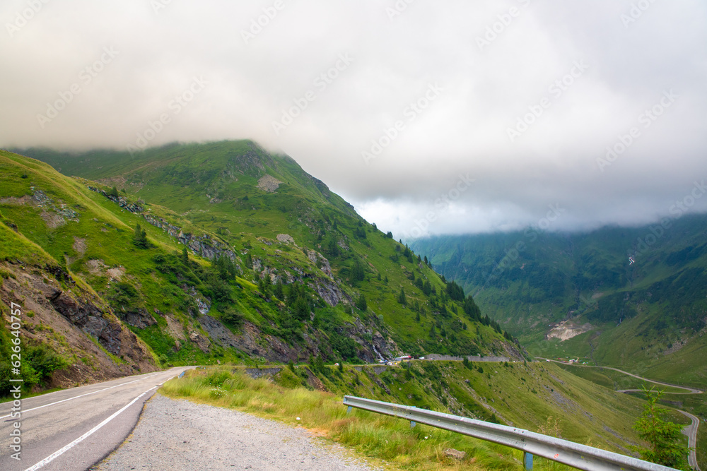 Landscape with the Transfagarasan road in the Fagaras mountains - Romania