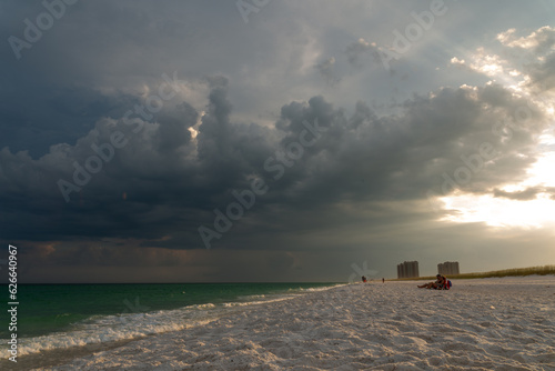 Beach in Texas while a storm approaching from the sea