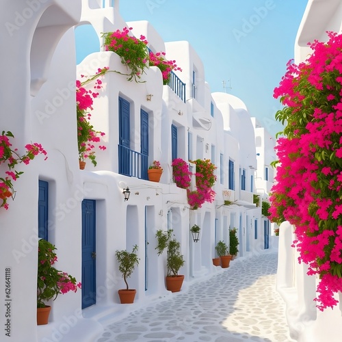 Fototapeta Naklejka Na Ścianę i Meble -  white house with beautiful street 