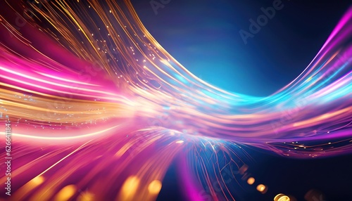 Photographie Neon fiber optic lines abstract texture background, abstract speed lines technol