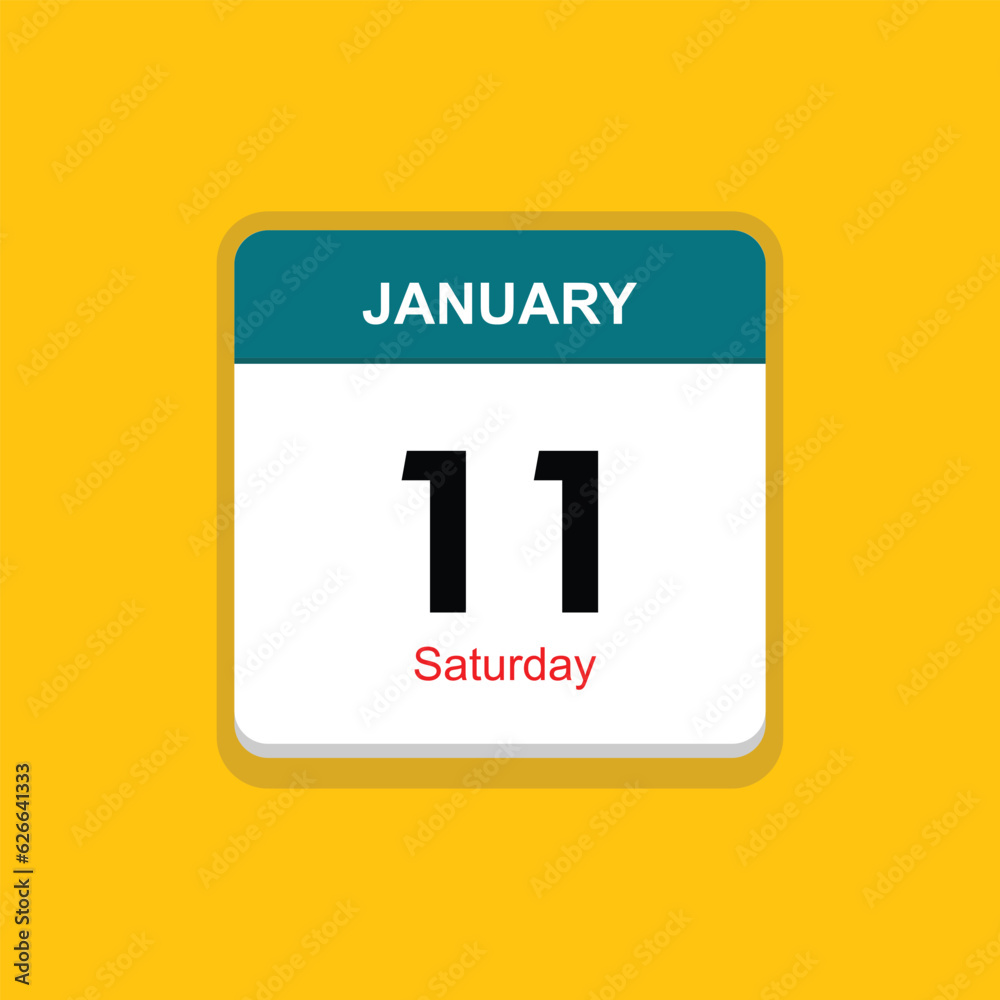 saturday 11 january icon with black background, calender icon