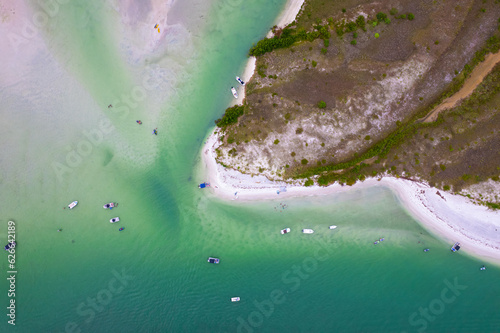 Florida. Photo of Island. Honeymoon Island and Caladesi Island State park FL. Dunedin and Clearwater Beach Florida. Tropical scenic aerial view. Gulf of Mexico. Summer vacation. Beach and salt life