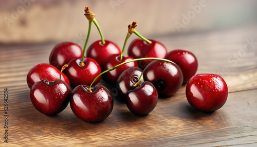 Ripe sweet tasty cherry berry with wooden background