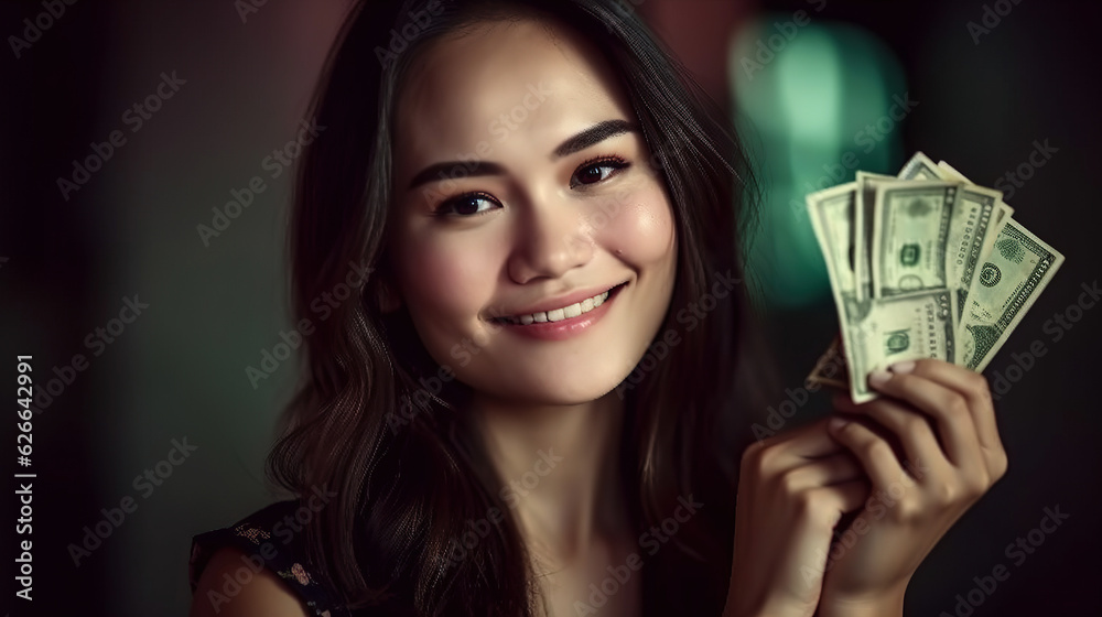 ai generated illustration girl holding cash ai generated illustration girl holding cash