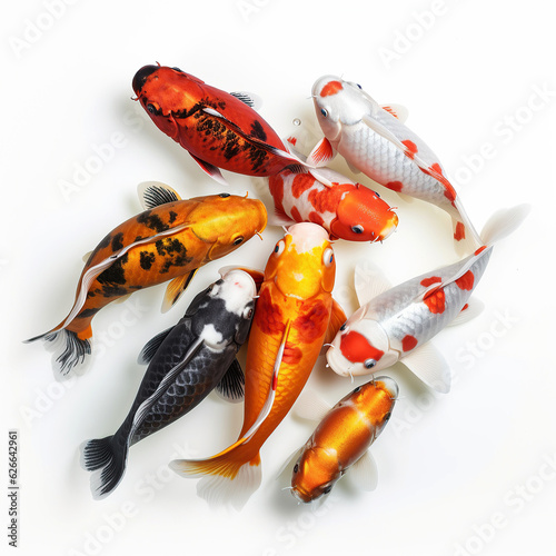 ai generated illustration school of koi  against white background