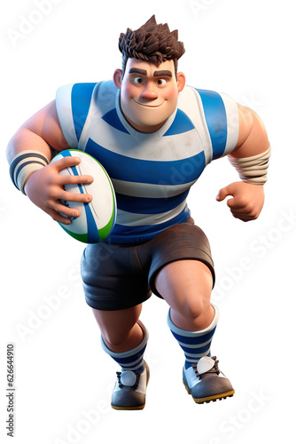 Rugby player boy running. 3D illustration over isolated transparent background