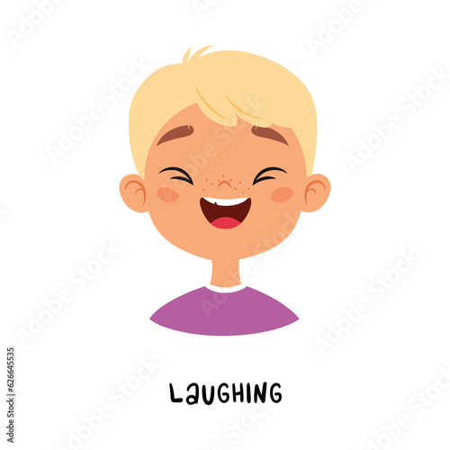 Cute Laughing Blonde Boy Show Emotion and Face Expression Vector Illustration
