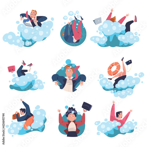 People Entrepreneur Character Drowning in Water Vector Set