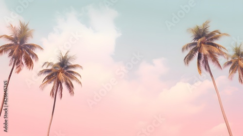 Beautiful gentle romantic summer landscape, sea coast under a clear sky. Palm trees. Vacation and tropical paradise. Generative AI.