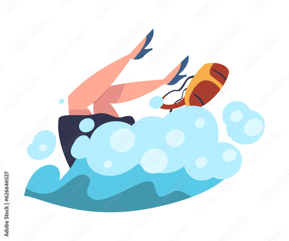 Obraz premium Woman Entrepreneur Character Drowning in Water Vector Illustration