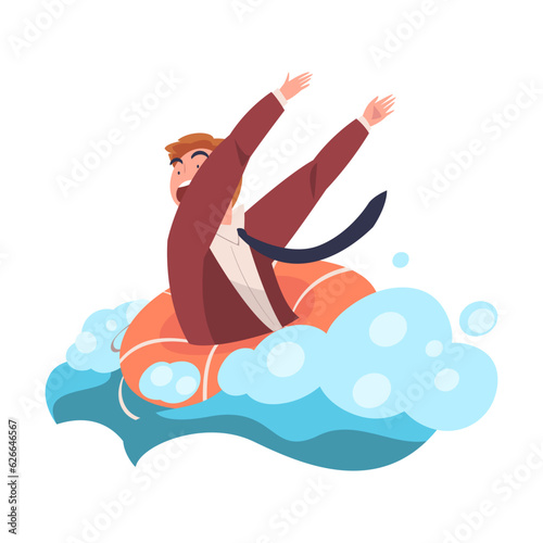 Man Entrepreneur Character Drowning in Water Vector Illustration