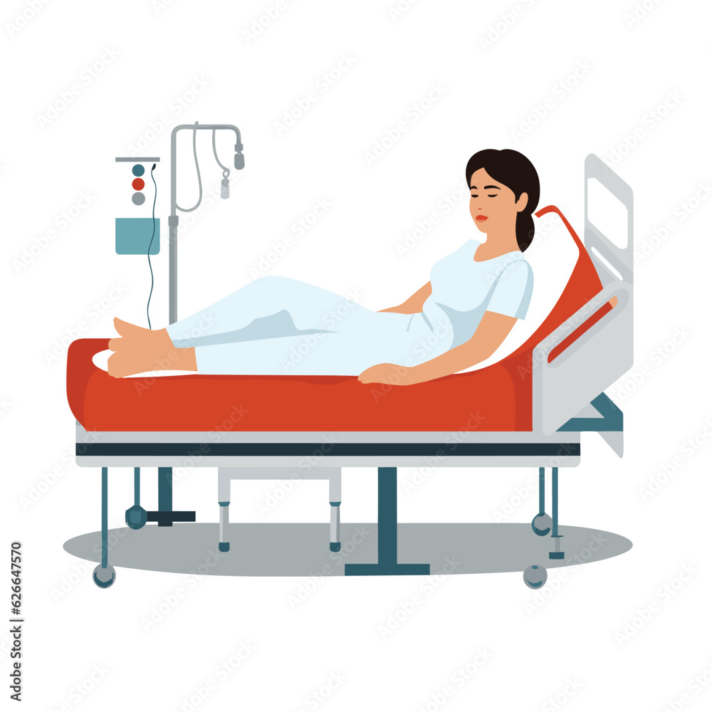 woman in medical bed vector flat minimalistic isolated illustration