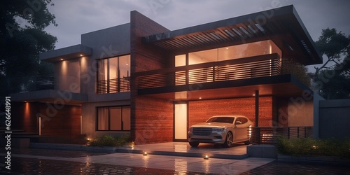 Architectural house render in the sunset
