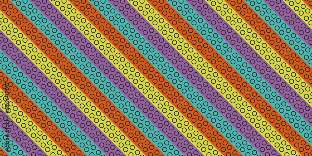 Repeating colored and diagonal ribbons that have circles on them. Seamless pattern of layers in the form of diagonal stripes. Repeating colored and diagonal ribbons that have circles on them. Seamless pattern of layers in the form of diagonal stripes.