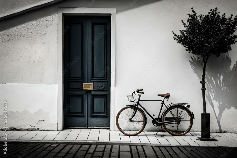 bicycle in front of a house