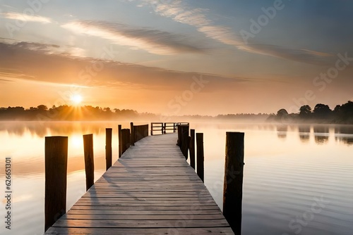 Brown Wooden Dock on River  Created using generative AI tools