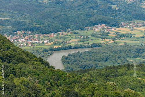 Panorama of Loznica seen from the mountain Gucevo. City of Loznica in west Serbia aerial view. © nedomacki