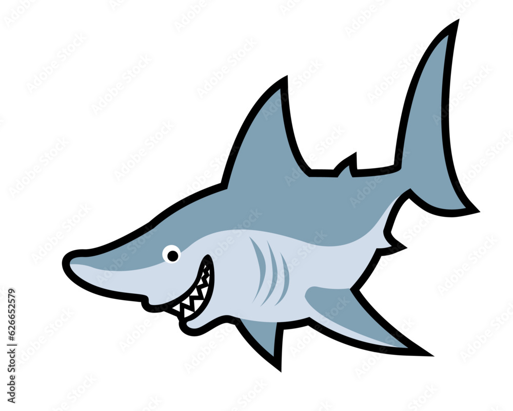 Shark smile. Cartoon character of sea predator. Vector image for logo, prints, poster or illustrations. Shark smile. Cartoon character of sea predator. Vector image for logo, prints, poster or illustrations.