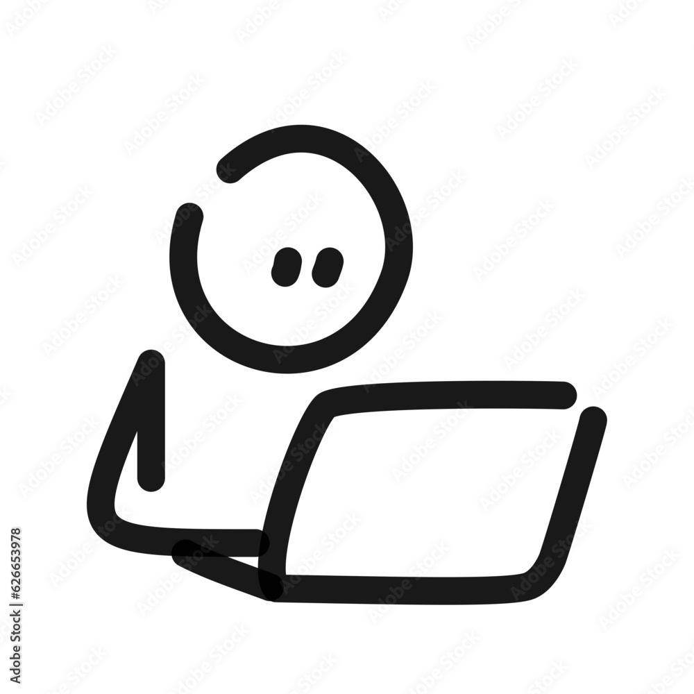 simple block figure working on a laptop simple line art doodle simple block figure working on a laptop simple line art doodle