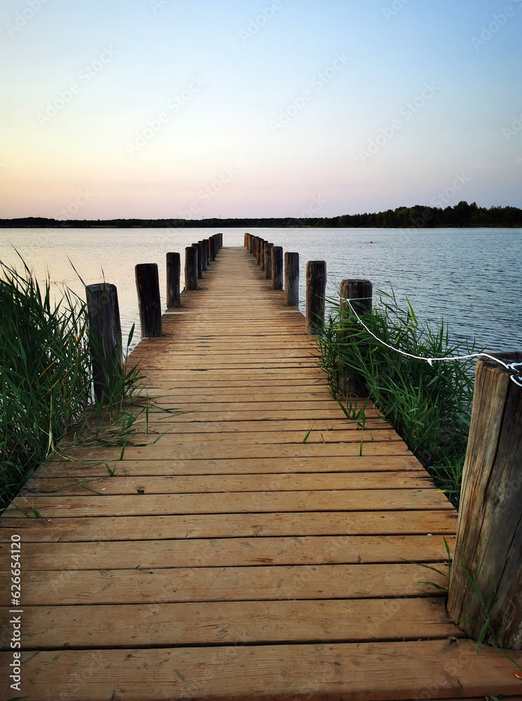 View of jetty in reeds in great evening atmosphere