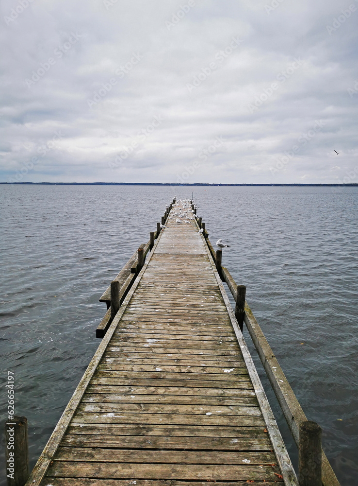 View of jetty in reeds in great evening atmosphere