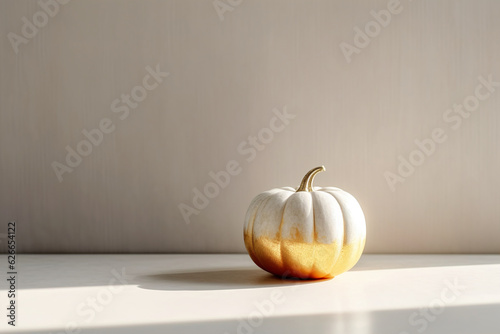 White Pumpkin with Gilded Base on a White Background  Generative AI