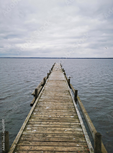 View of jetty in reeds in great evening atmosphere