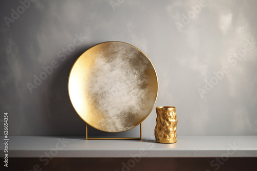 Wallpaper Mural Kitchen Gold: Plate & Vase Minimalism, Generative AI Torontodigital.ca