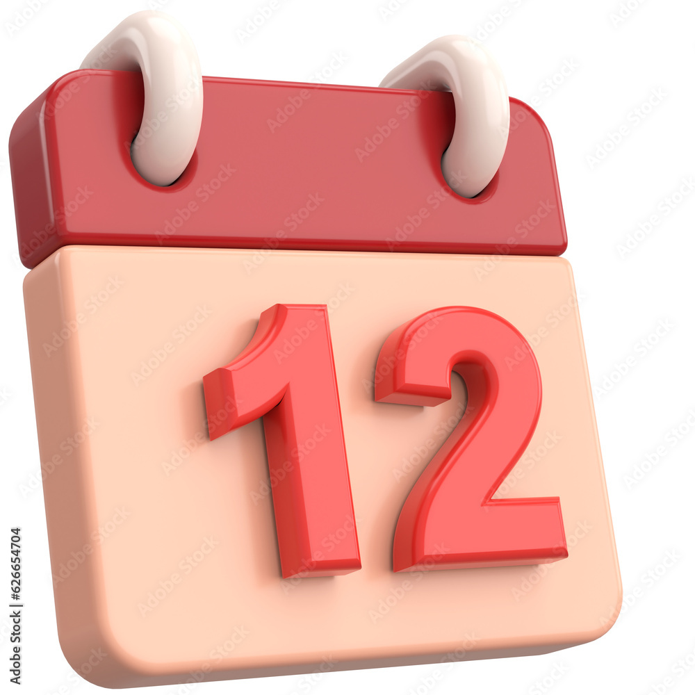 12th. Twelfth day of month. Calendar. 3D illustration. 12th. Twelfth day of month. Calendar. 3D illustration.