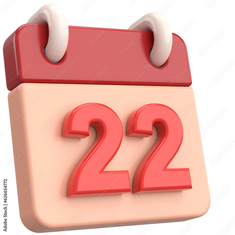 22nd. Twenty-second day of month. Calendar. 3D illustration. 22nd. Twenty-second day of month. Calendar. 3D illustration.