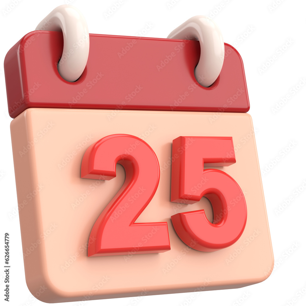 25th. Twenty-fifth day of month. Calendar. 3D illustration. 25th. Twenty-fifth day of month. Calendar. 3D illustration.
