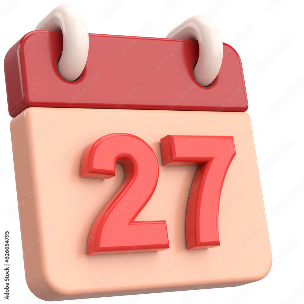 27th. Twenty-seventh day of month. Calendar. 3D illustration. 27th. Twenty-seventh day of month. Calendar. 3D illustration.